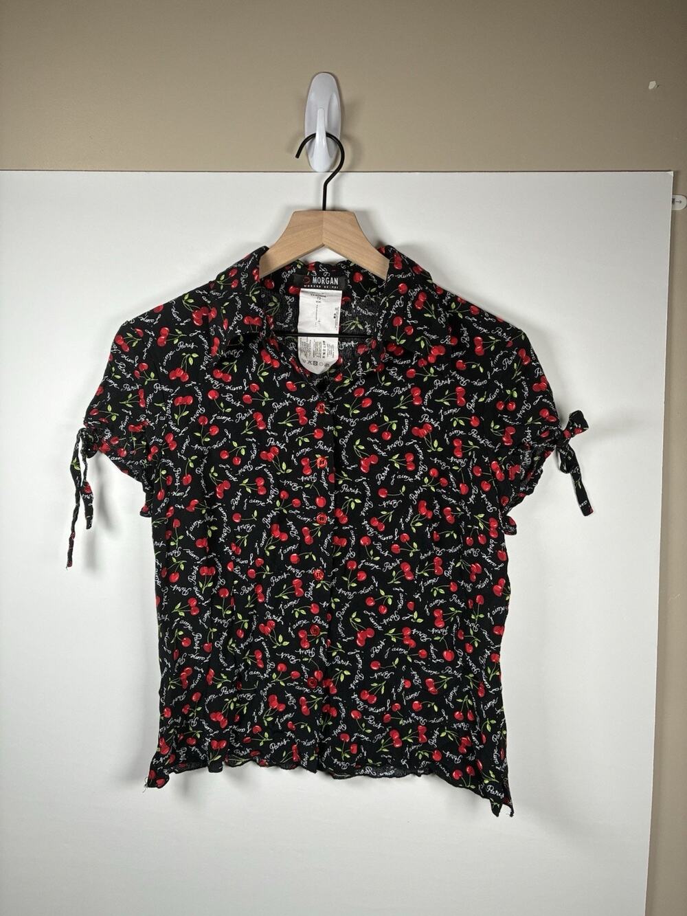Morgan De Toi M Cherry Print Blouse Black J'aime Paris Y2K Coquette Rockabilly